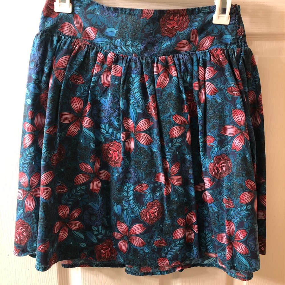 Turquoise and pink floral A-line skirt